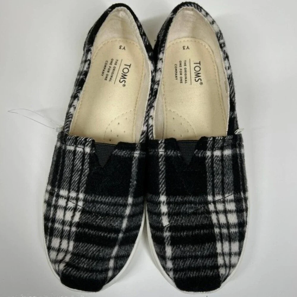 Toms black and white plaid slip on size Y3 Kid Junior US Y3